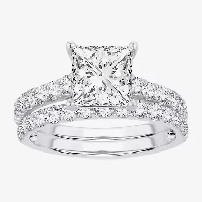 (H-I / SI1-SI2) Signature By Modern Bride Princess Cut Womens 3 CT. T.W. Lab Grown White Diamond 14K Gold Bridal Set