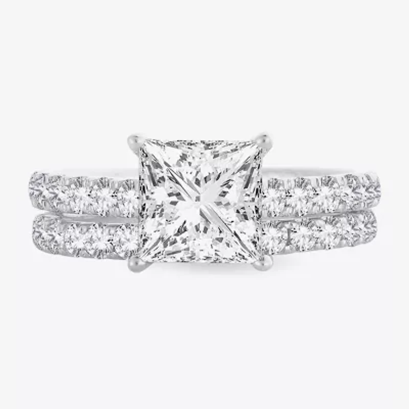(H-I / SI1-SI2) Signature By Modern Bride Princess Cut Womens 3 CT. T.W. Lab Grown White Diamond 14K Gold Bridal Set