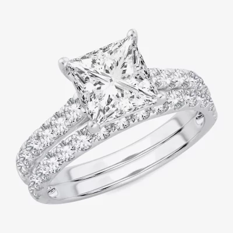 (H-I / SI1-SI2) Signature By Modern Bride Princess Cut Womens 3 CT. T.W. Lab Grown White Diamond 14K Gold Bridal Set