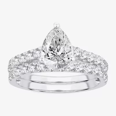 (H-I / SI1-SI2) Signature By Modern Bride Womens 3 CT. T.W. Lab Grown White DiamondIn  14K Gold Pear Bridal Set