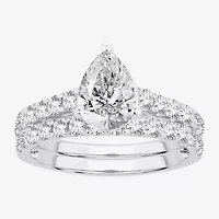(H-I / SI1-SI2) Signature By Modern Bride Womens 3 CT. T.W. Lab Grown White DiamondIn  14K Gold Pear Bridal Set