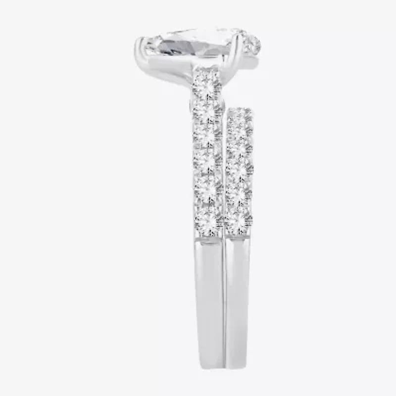 (H-I / SI1-SI2) Signature By Modern Bride Womens 3 CT. T.W. Lab Grown White DiamondIn  14K Gold Pear Bridal Set