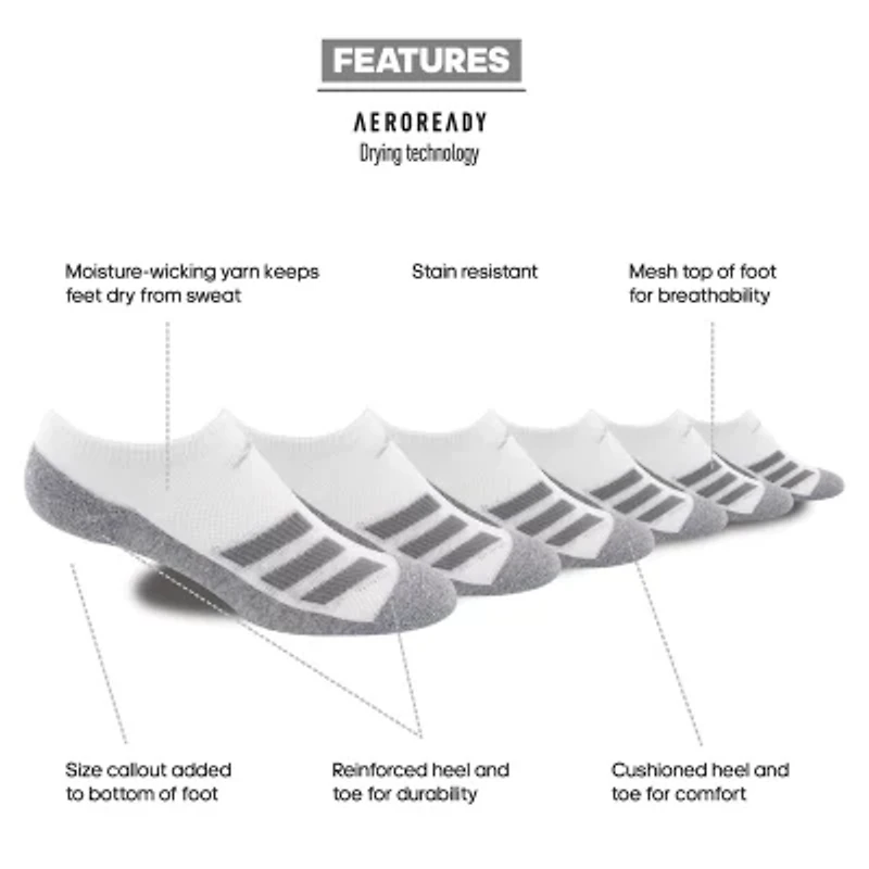 adidas Big Kid Boys 6 Pair No Show Socks