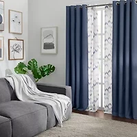 Fieldcrest Devin Solid Cotton Chambray Grommet Top Energy Saving 100% Blackout Single Curtain Panel