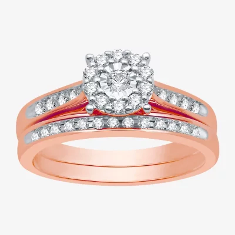 I Said Yes (H-I / I1) Womens 3/8 CT. T.W. Lab Grown White Diamond 14K Rose Gold Over Silver Sterling Round Halo Bridal Set