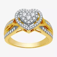 I Said Yes (H-I / I1) Womens 1/2 CT. T.W. Lab Grown White Diamond 14K Gold Over Silver Sterling Heart Side Stone Halo Engagement Ring