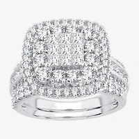 Womens 2 CT.T.W. Natural Diamond 10K or 14K White Gold Cushion Halo Bridal Set