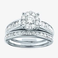 Womens 1 1/2 CT. T.W. Natural White Diamond 10K Gold Round Side Stone Halo Bridal Set