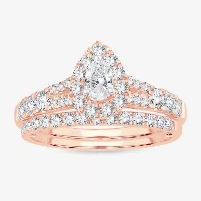Womens 1 CT. T.W. Natural White Diamond 10K Gold Pear Bridal Set