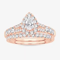 Womens 1 CT. T.W. Natural White Diamond 10K Gold Pear Bridal Set