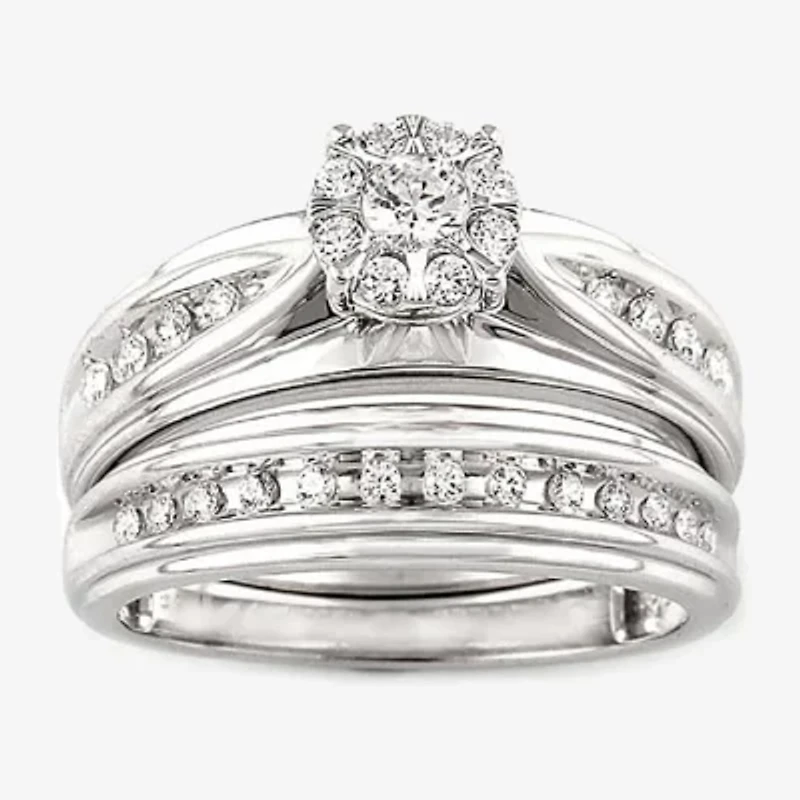 Womens 1/2 CT. T.W. Natural White Diamond 10K Gold Round Side Stone Bridal Set