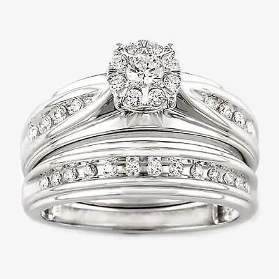 Womens 1/2 CT. T.W. Natural White Diamond 10K Gold Round Side Stone Bridal Set