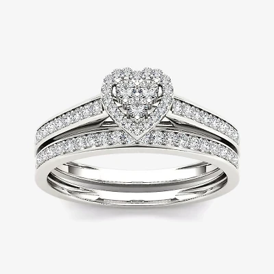 1/2 CT.T.W. Natural Diamond 10K White Gold Heart-Shaped Bridal Set
