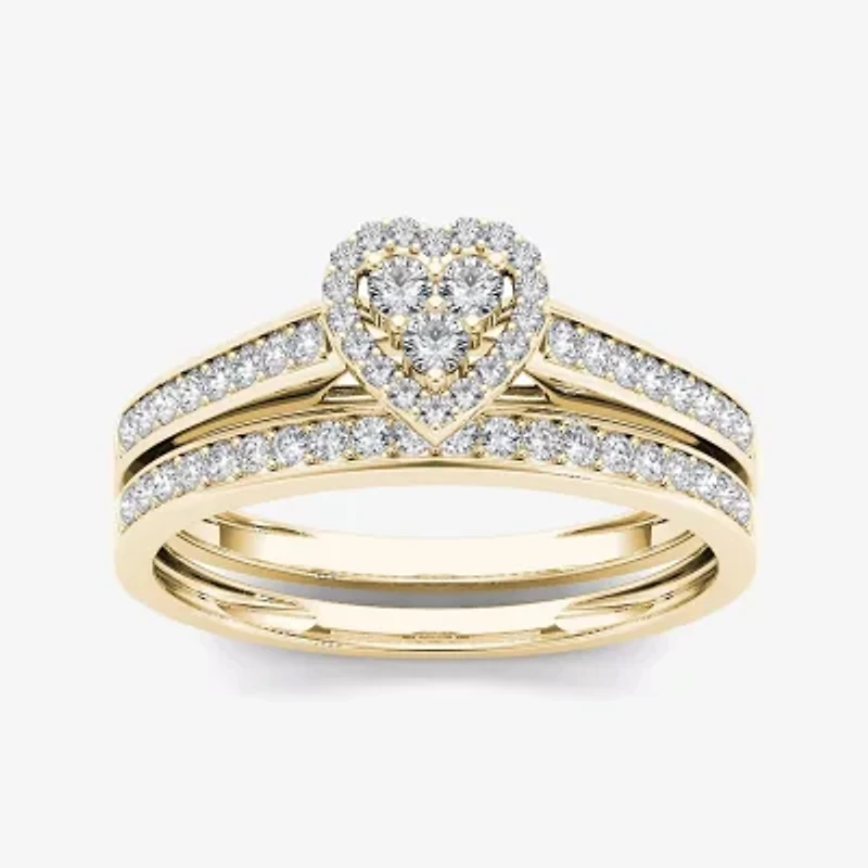 1/2 CT.T.W. Natural Diamond 10K Yellow Gold Heart-Shaped Bridal Set
