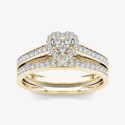 1/2 CT.T.W. Natural Diamond 10K Yellow Gold Heart-Shaped Bridal Set
