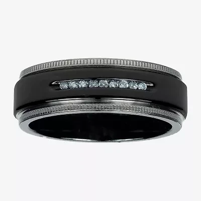 Mens 1/10 C.T. TW. Natural Diamond Black Titanium Wedding Band