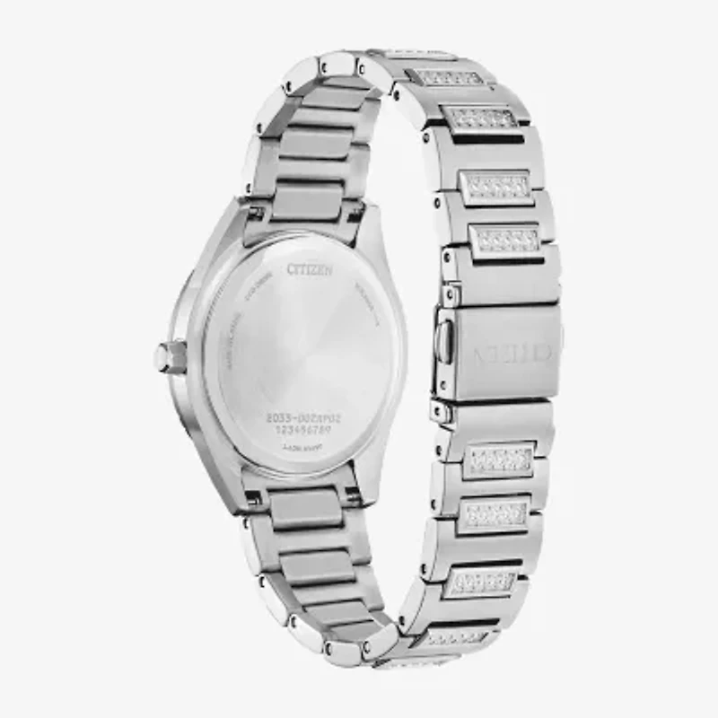 Citizen Crystal Womens Silver Tone Stainless Steel Bracelet Watch Em1020-57l