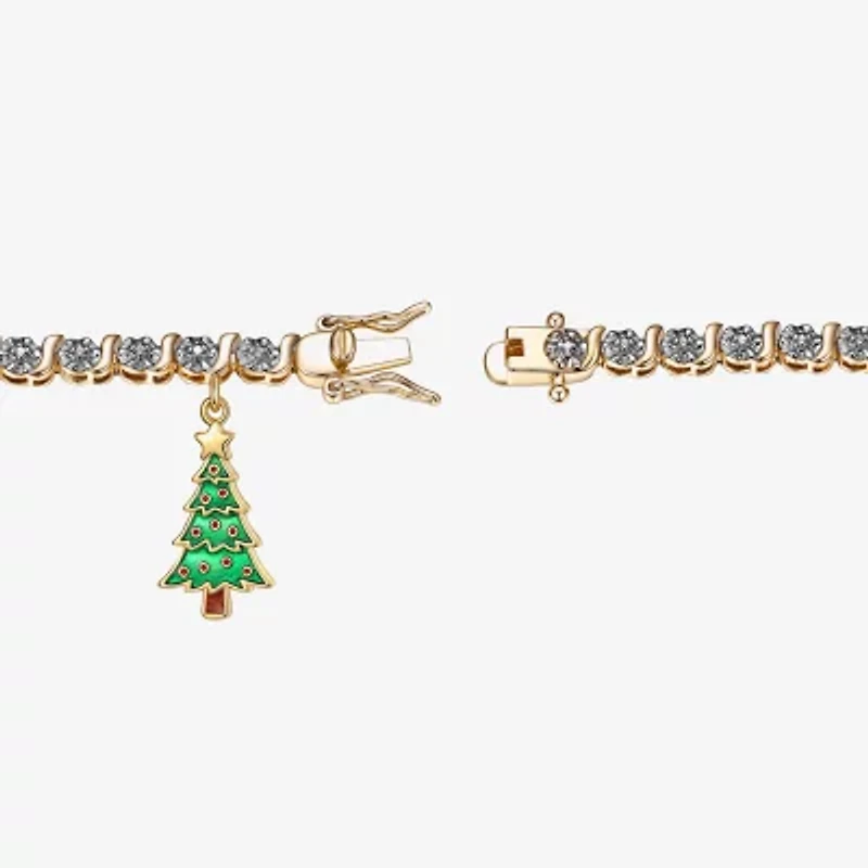 Sparkle Allure Christmas Tree Womens Natural Diamond Accent Pure Silver Over Bronze 7.25 Inch Tennis Bracelet