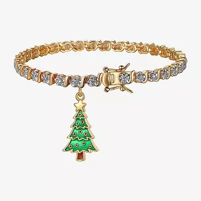 Sparkle Allure Christmas Tree Womens Natural Diamond Accent Pure Silver Over Bronze 7.25 Inch Tennis Bracelet