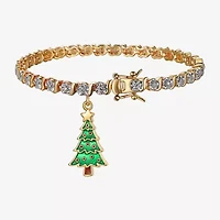 Sparkle Allure Christmas Tree Womens Natural Diamond Accent Pure Silver Over Bronze 7.25 Inch Tennis Bracelet