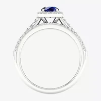 Modern Bride Gemstone Womens 1/3 CT. T.W. Lead Glass-Filled Red Ruby 10K White Gold Halo Bridal Set