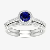 Modern Bride Gemstone Womens 1/3 CT. T.W. Lead Glass-Filled Red Ruby 10K White Gold Halo Bridal Set