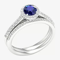 Modern Bride Gemstone Womens 1/3 CT. T.W. Lead Glass-Filled Red Ruby 10K White Gold Halo Bridal Set