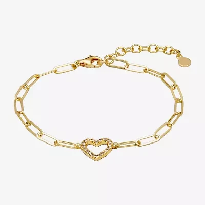 Paris 1901 By Charles Garnier Womens 18K Gold Over Silver Solid Heart 6 3/4 Inch Link Bracelet