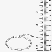 Womens Sterling Silver Solid Rectangular 6 3/4 Inch Link Bracelet