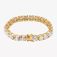 Cubic Zirconia 14K Gold Over Silver Round 7.5-7.75" Tennis Bracelet