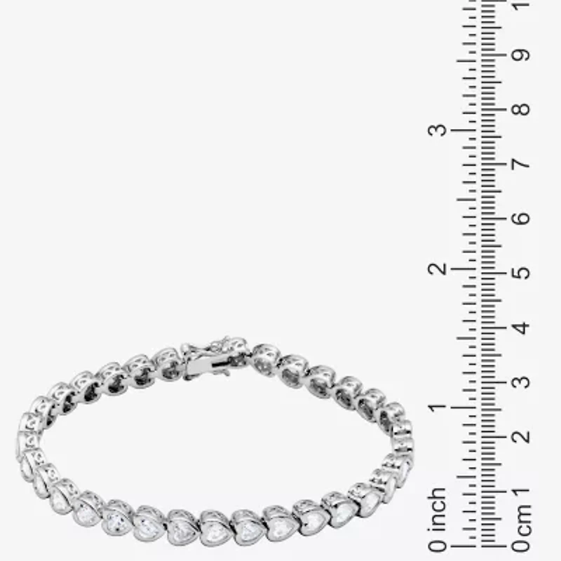 Womens Cubic Zirconia Platinum Over Silver Heart 7.25 Inch Tennis Bracelet