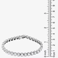 Womens Cubic Zirconia Platinum Over Silver Heart 7.25 Inch Tennis Bracelet
