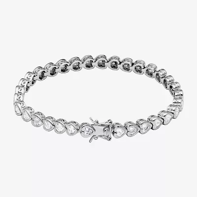 Womens Cubic Zirconia Platinum Over Silver Heart 7.25 Inch Tennis Bracelet