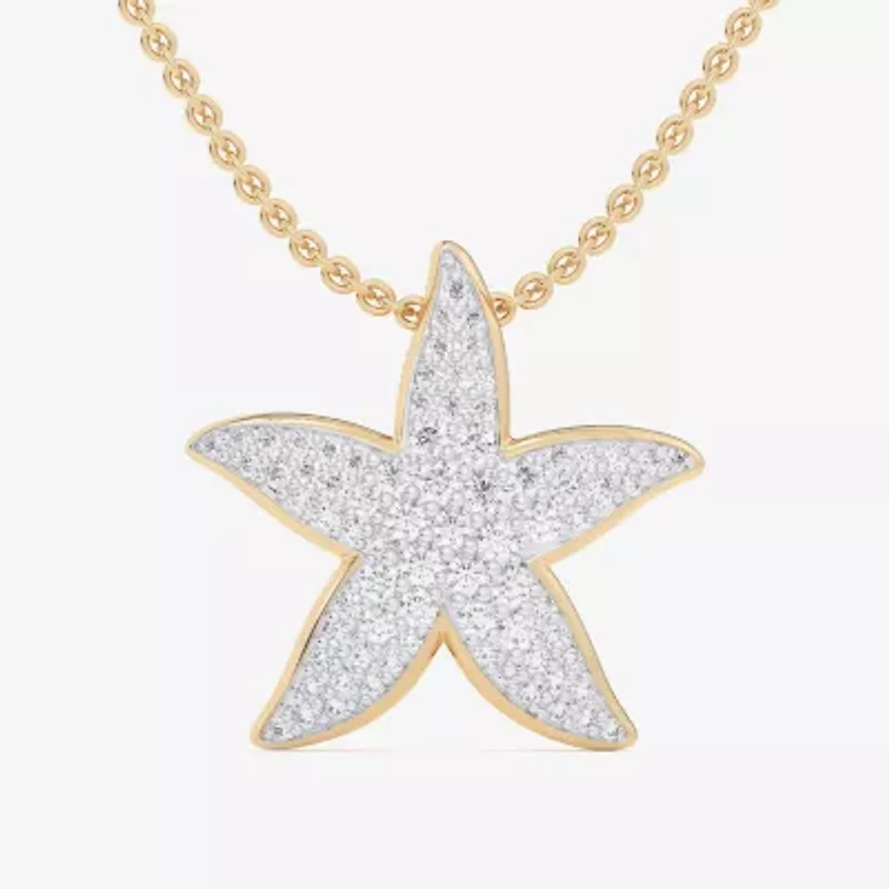 Starfish (G-H / Si1-Si2) Womens 1/2 CT. T.W. Lab Grown White Diamond 10K Gold Star 18 Inch Pendant Necklace