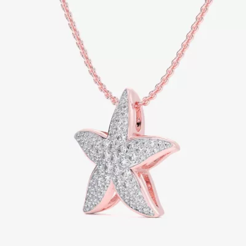 Starfish (G-H / Si1-Si2) Womens 1/2 CT. T.W. Lab Grown White Diamond 10K Rose Gold Star 18 Inch Pendant Necklace