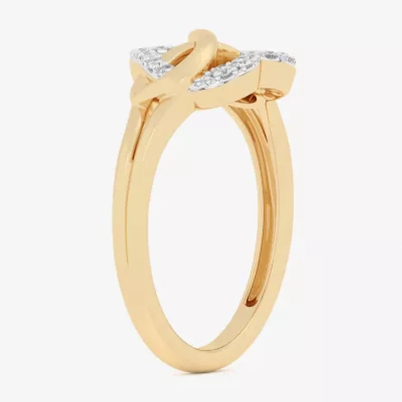 G-H / Si1-Si2) Womens 1/8 CT. T.W. Lab Grown White Diamond 10K Gold Heart Bypass Cocktail Ring