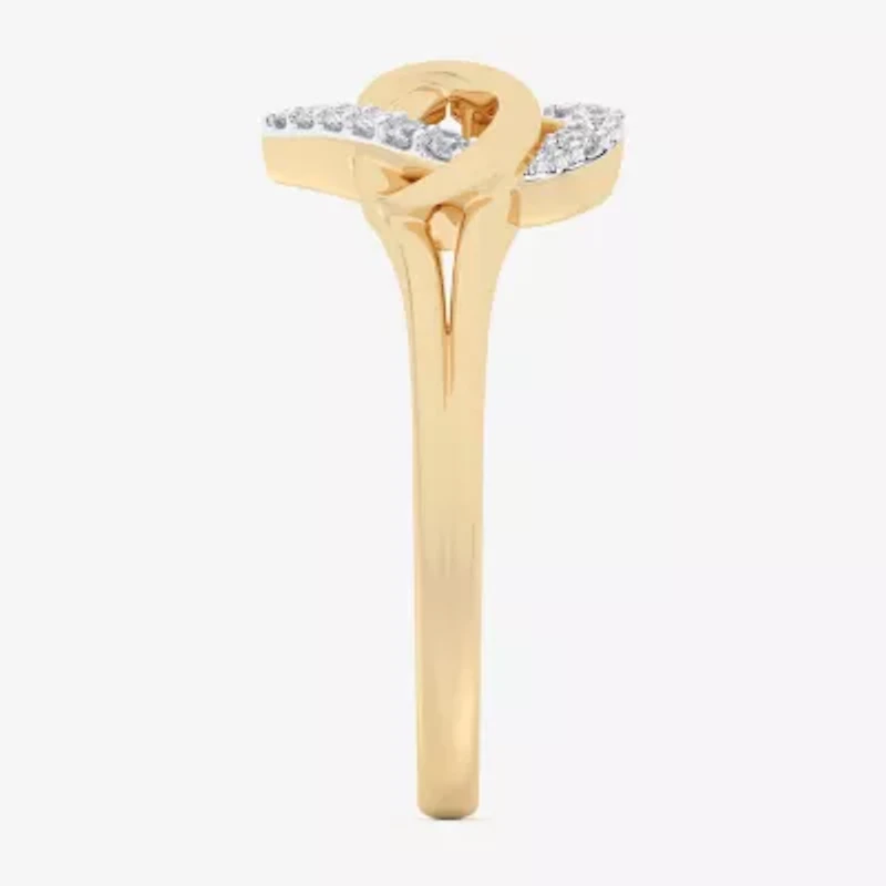 G-H / Si1-Si2) Womens 1/8 CT. T.W. Lab Grown White Diamond 10K Gold Heart Bypass Cocktail Ring