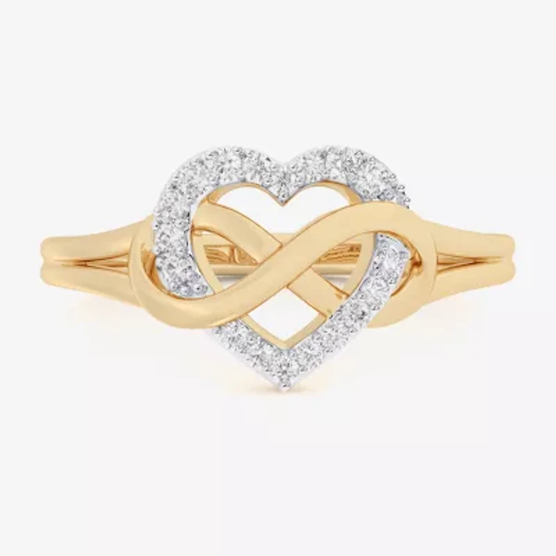 G-H / Si1-Si2) Womens 1/8 CT. T.W. Lab Grown White Diamond 10K Gold Heart Bypass Cocktail Ring