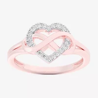 (G-H / Si1-Si2) Womens 1/8 CT. T.W. Lab Grown White Diamond 10K Rose Gold Heart Bypass  Cocktail Ring