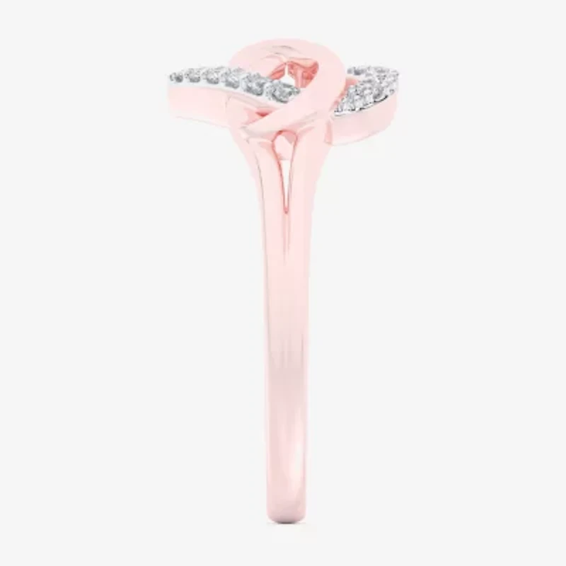 (G-H / Si1-Si2) Womens 1/8 CT. T.W. Lab Grown White Diamond 10K Rose Gold Heart Bypass  Cocktail Ring