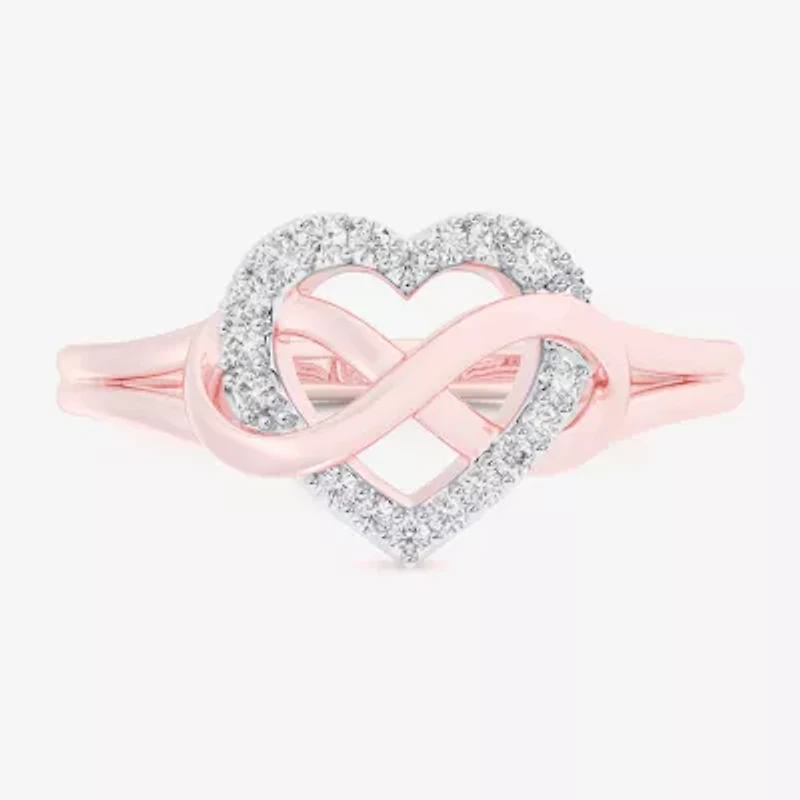 (G-H / Si1-Si2) Womens 1/8 CT. T.W. Lab Grown White Diamond 10K Rose Gold Heart Bypass  Cocktail Ring