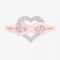 (G-H / Si1-Si2) Womens 1/8 CT. T.W. Lab Grown White Diamond 10K Rose Gold Heart Bypass  Cocktail Ring