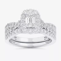 Signature By Modern Bride (G-H / Si1-Si2) Womens 1 1/3 CT. T.W. Lab Grown White Diamond 10K Gold Side Stone Halo Bridal Set