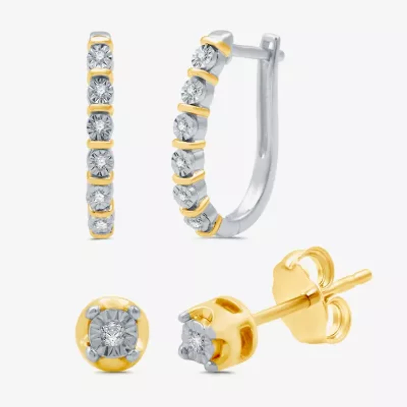 Yes, Please! Womens 1/10 CT. T.W. Natural White Diamond 14K Gold Over Silver Sterling Silver Round 2 Pair Earring Set
