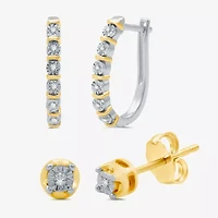 Yes, Please! Womens 1/10 CT. T.W. Natural White Diamond 14K Gold Over Silver Sterling Silver Round 2 Pair Earring Set