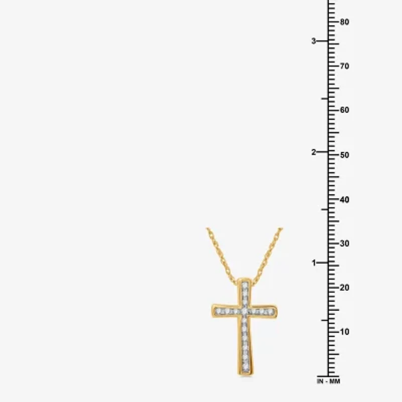 Womens 1/4 CT. T.W. Lab Grown White Diamond 14K Gold Over Silver Sterling Silver Cross 18 Inch Pendant Necklace