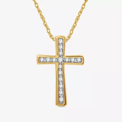Womens 1/4 CT. T.W. Lab Grown White Diamond 14K Gold Over Silver Sterling Silver Cross 18 Inch Pendant Necklace