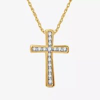 Womens 1/4 CT. T.W. Lab Grown White Diamond 14K Gold Over Silver Sterling Silver Cross 18 Inch Pendant Necklace