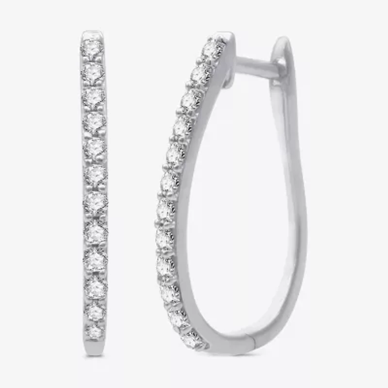 Womens 1/4 CT. T.W. Lab Grown White Diamond Sterling Silver 17.6mm Hoop Earrings