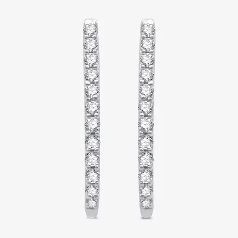 Womens 1/4 CT. T.W. Lab Grown White Diamond Sterling Silver 17.6mm Hoop Earrings